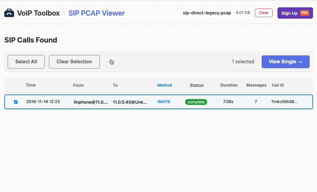 Example PCAP viewer