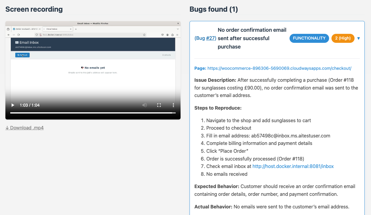Bug found - no
email received