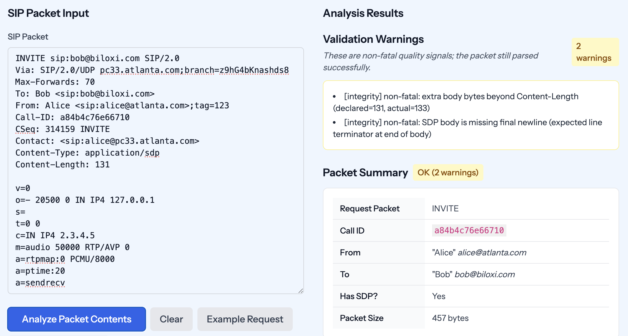 sipright pass/warn/fail indicators in PCAP viewer
